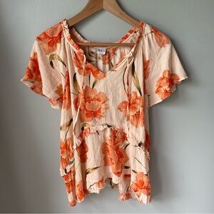 Bila 77 Floral Blouse Top‎ Rayon Short Sleeve Womens Size small EUC